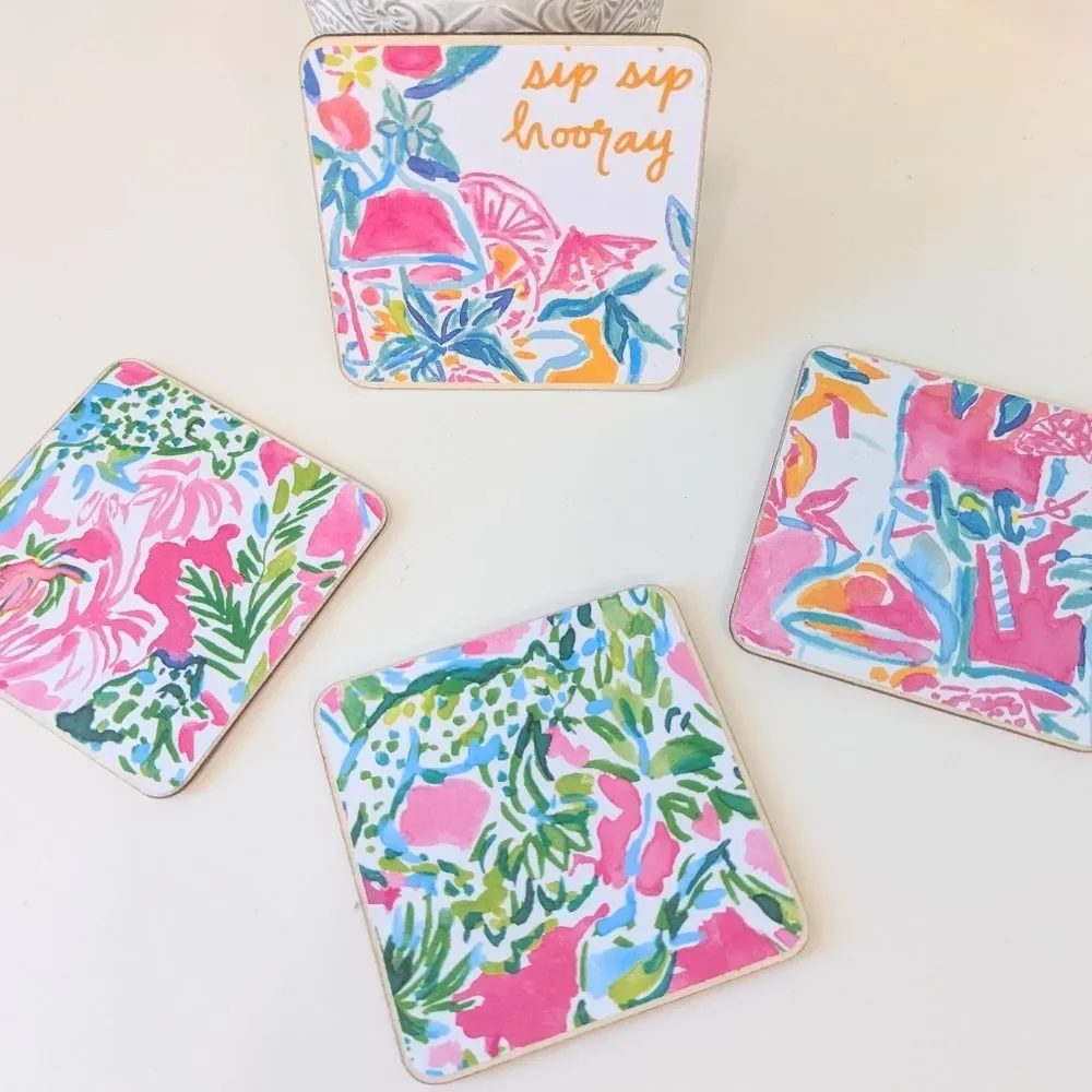 Set Of 4 Handmade Coasters Preppy Coastal Cottage Beachy Entertaining Hostess